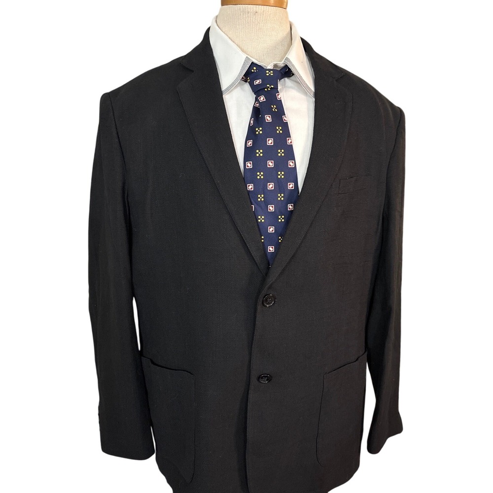 Paul Jones 2XL Black Blazer Cotton Linen Blend‎ Classic Two Button Jacket